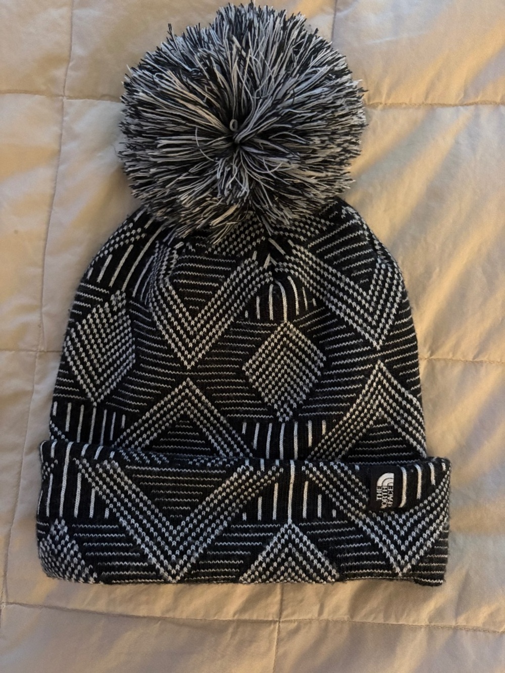 The North Face Knit Beanie with Pom-Pom Black White Geometric
